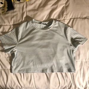 a blue and white stripped crop top